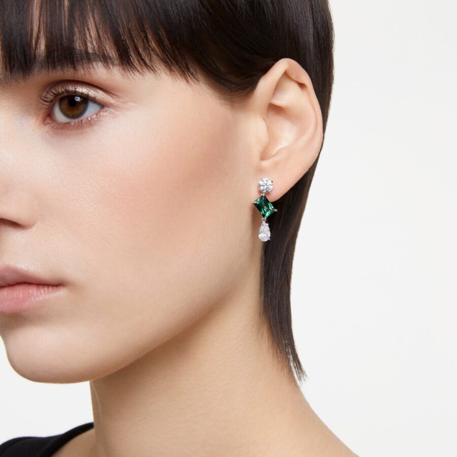 Swarovski naušnice Mesmera Drop, Zelena, Bijeli ton, Mix