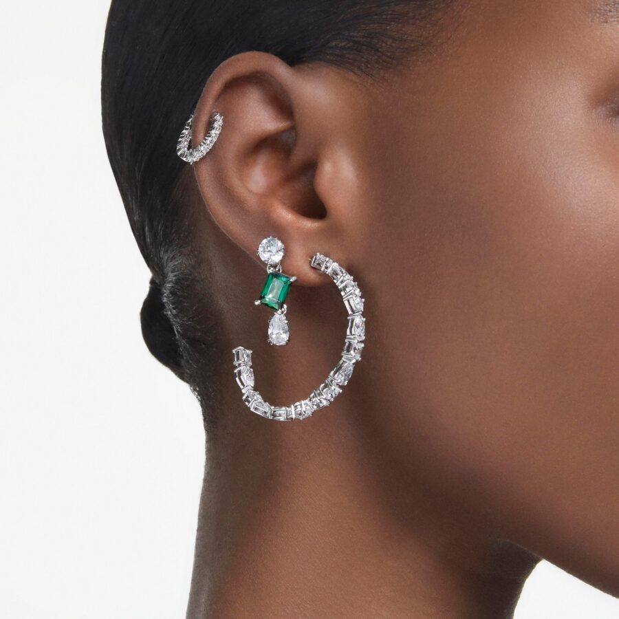 Swarovski naušnice Mesmera Drop, Zelena, Bijeli ton, Mix