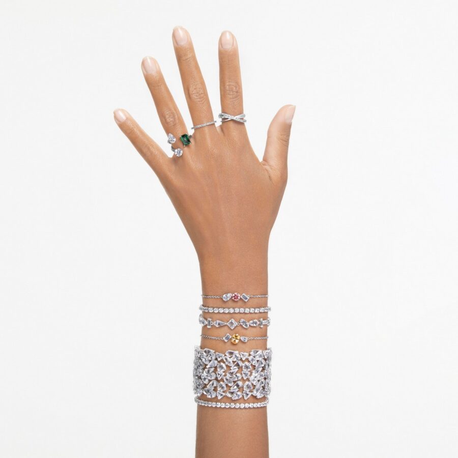 Swarovski prsten Mesmera Open, Zelena, Srebrni ton, Mix