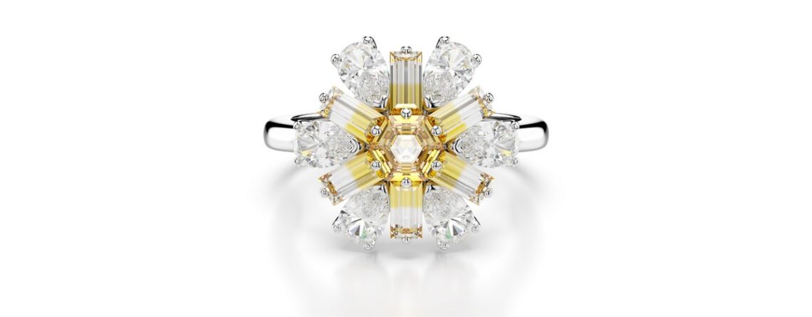 Swarovski prsten Idyllia Cocktail, Žuti, Bijeli ton, Flower, Mix