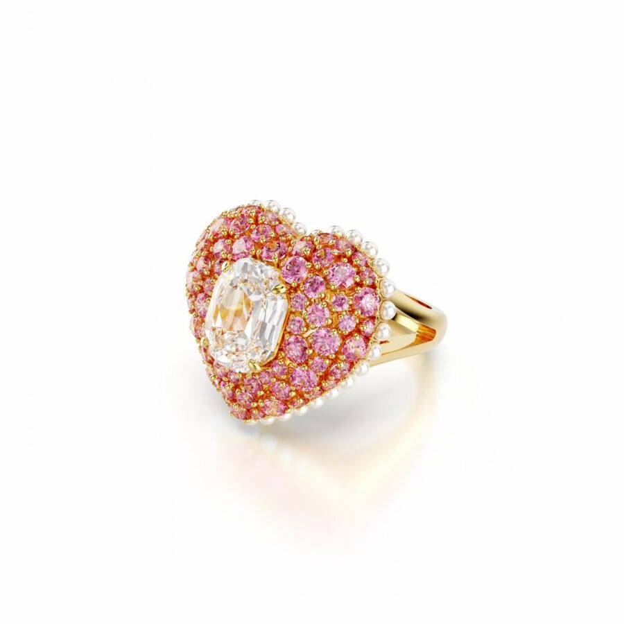 Swarovski prsten Hyperbola Cocktail, Roza, Zlatni ton, Heart, Octagon, Crystal pearls