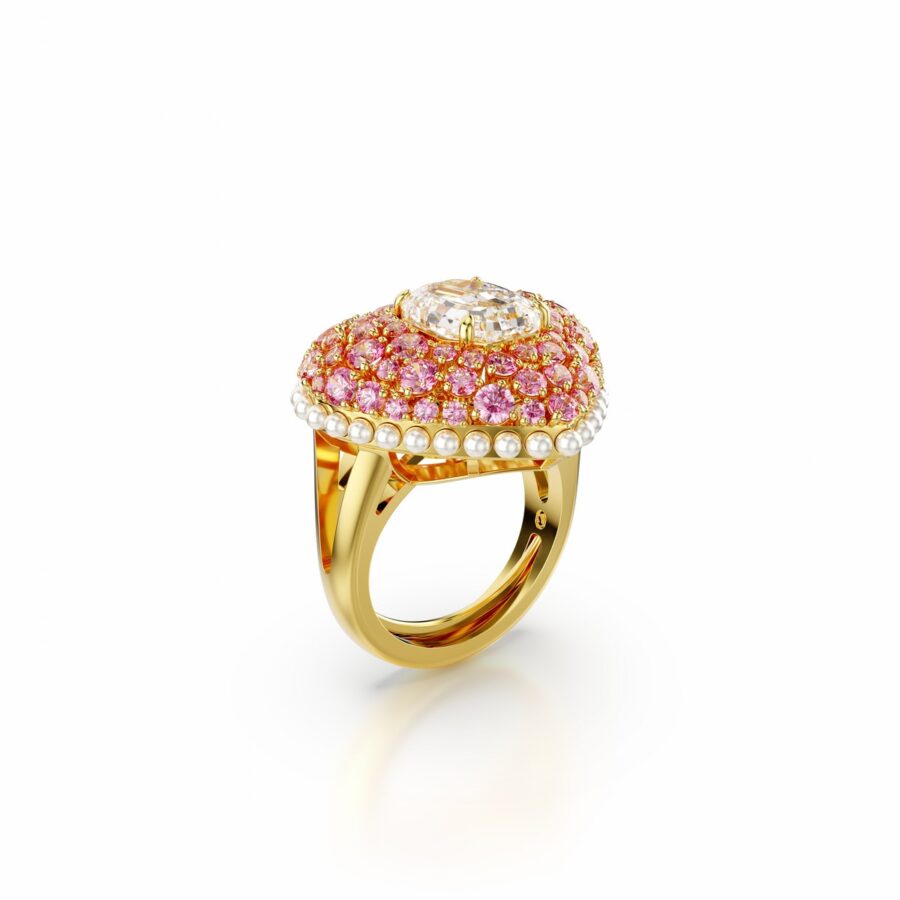 Swarovski prsten Hyperbola Cocktail, Roza, Zlatni ton, Heart, Octagon, Crystal pearls