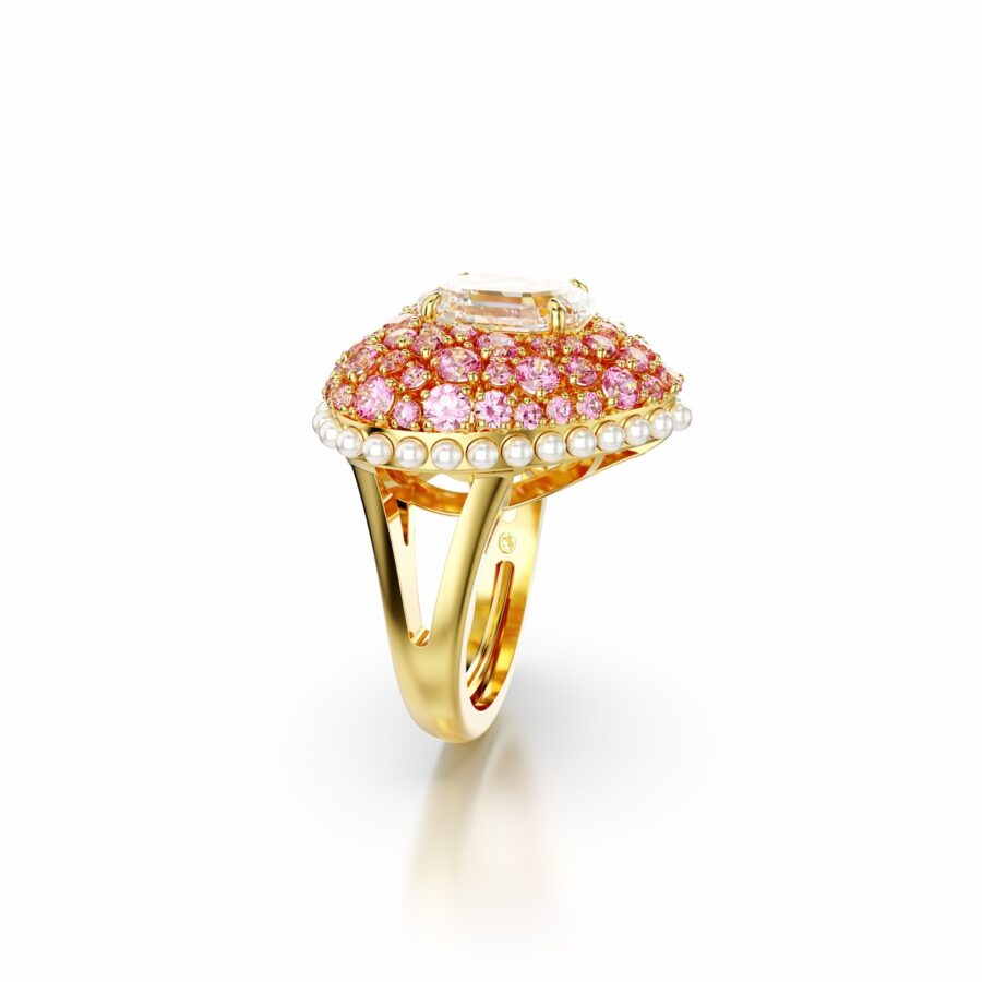 Swarovski prsten Hyperbola Cocktail, Roza, Zlatni ton, Heart, Octagon, Crystal pearls