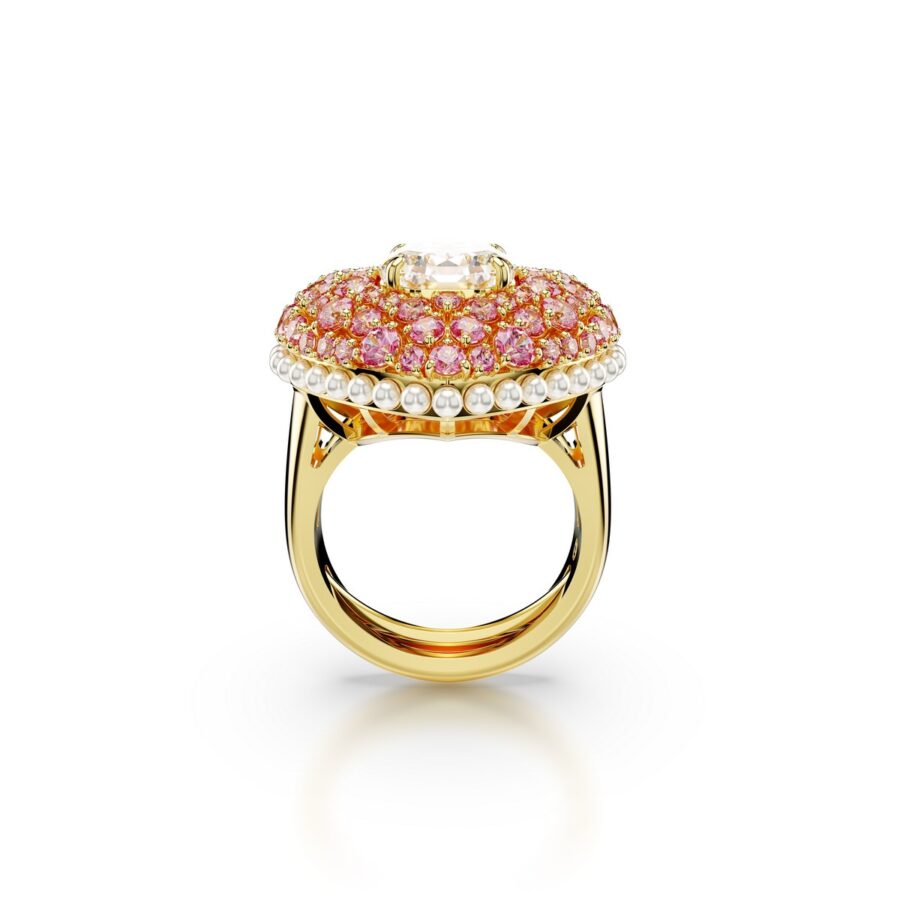 Swarovski prsten Hyperbola Cocktail, Roza, Zlatni ton, Heart, Octagon, Crystal pearls