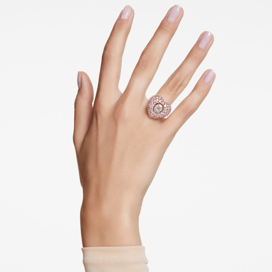 Swarovski prsten Hyperbola Cocktail, Roza, Zlatni ton, Heart, Octagon, Crystal pearls