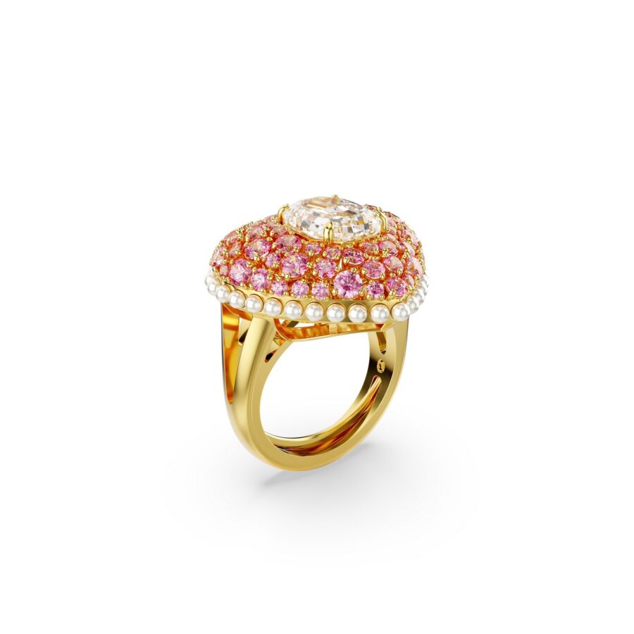 Swarovski prsten Hyperbola Cocktail, Roza, Zlatni ton, Heart, Octagon, Crystal pearls