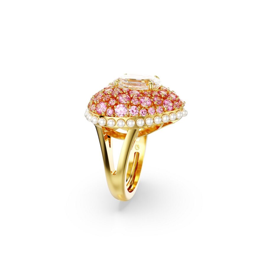 Swarovski prsten Hyperbola Cocktail, Roza, Zlatni ton, Heart, Octagon, Crystal pearls