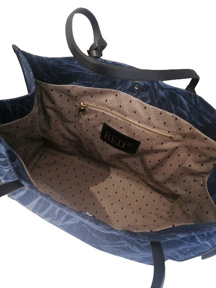 RED VALENTINO TOTE BAG BLUE SCURO/BLACK