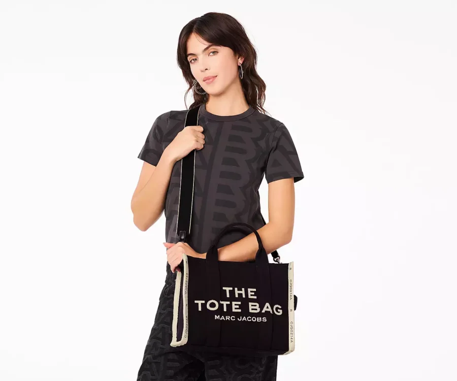 MARC JACOBS THE JACQUARD MEDIUM TOTE BAG BLACK