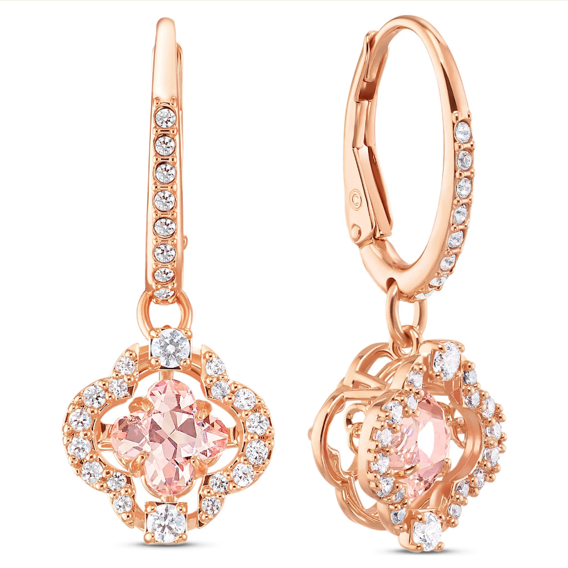 Swarovski naušnice Una, Roza, Rose ton, Clover