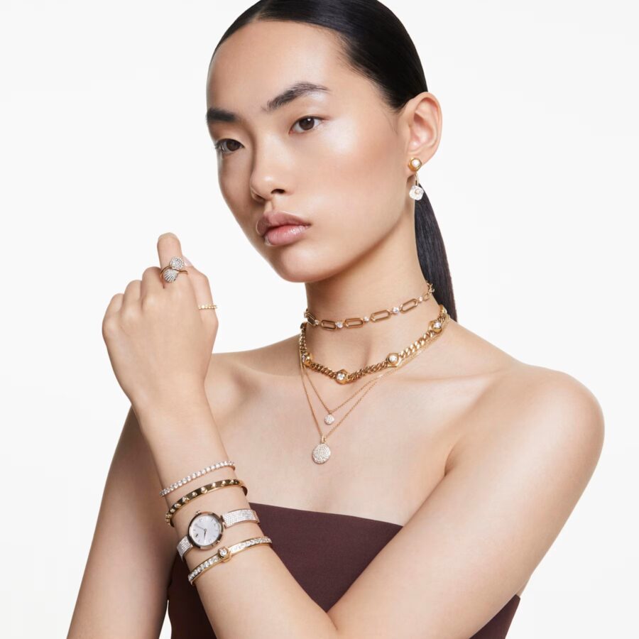 Swarovski prsten Idyllia Open, Zlatni ton, Shell, Crystal pearl