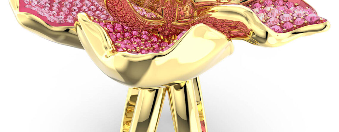 Swarovski prsten Idyllia Cocktail, Roza, Rose ton, Flower