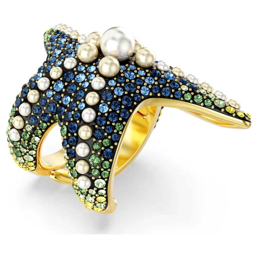 Swarovski prsten Idyllia Cocktail, Višebojna, Zlatni ton, Crystal pearls, Starfish
