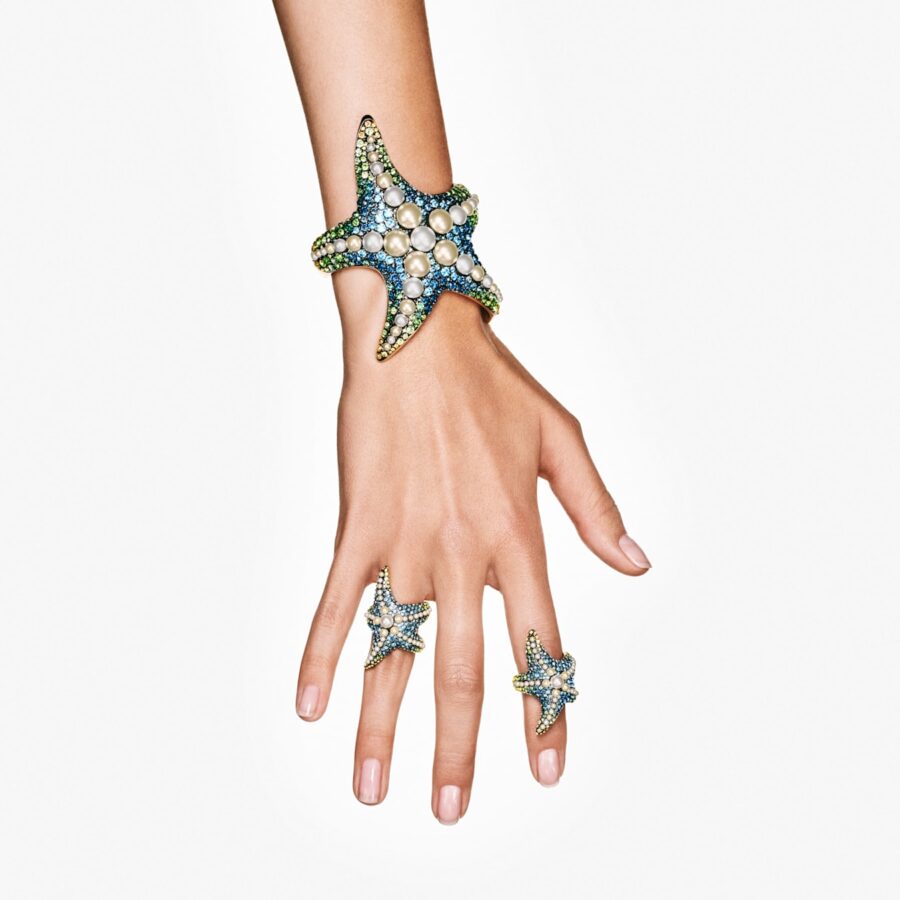 Swarovski prsten Idyllia Cocktail, Višebojna, Zlatni ton, Crystal pearls, Starfish