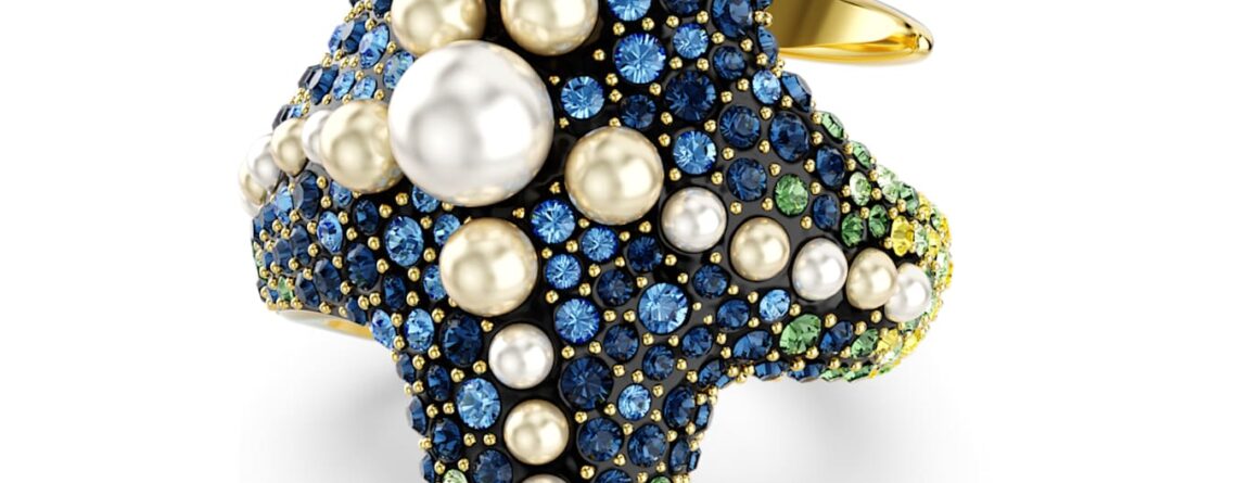 Swarovski prsten Idyllia Cocktail, Višebojna, Zlatni ton, Crystal pearls, Starfish