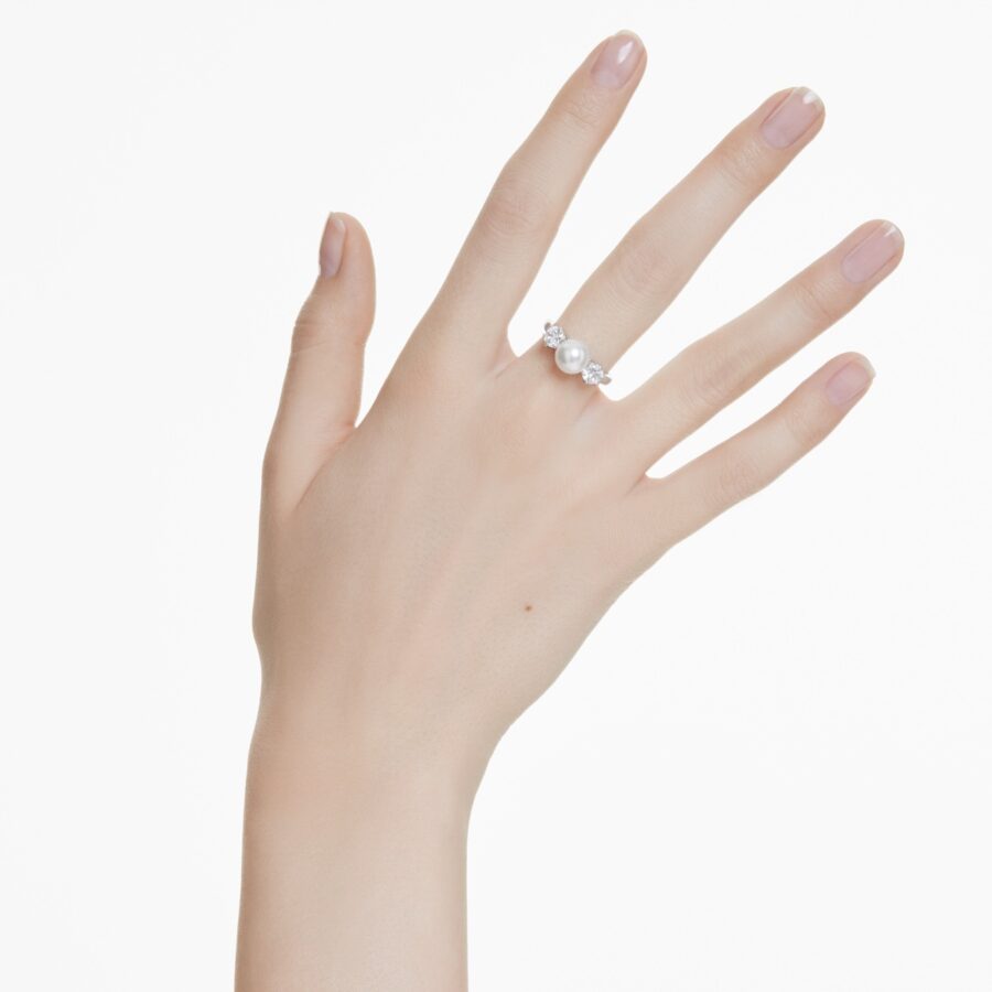 Swarovski prsten Matrix Cocktail, Bijeli ton, Crystal pearl, Round