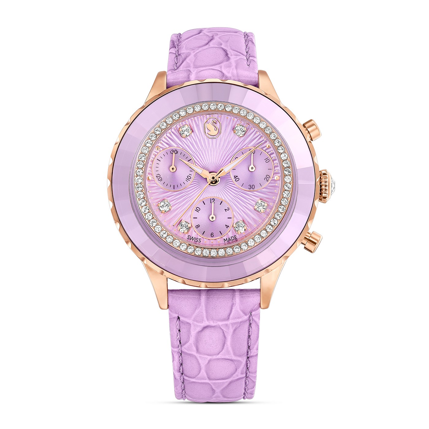 Swarovski Sat Octea Chrono, Purple, Rosegold ton, Leather
