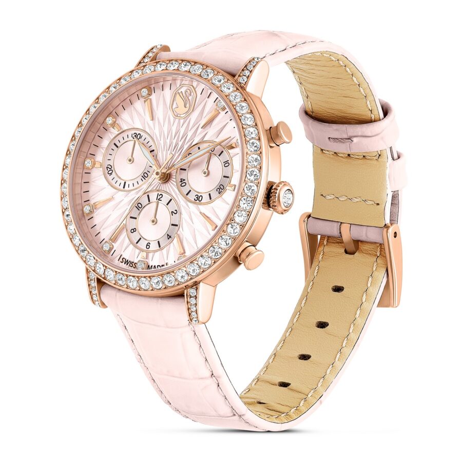 Swarovski Sat Tennis Chrono, Roza, Rosegold ton, Leather