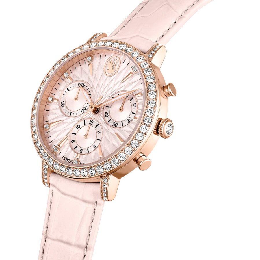 Swarovski Sat Tennis Chrono, Roza, Rosegold ton, Leather