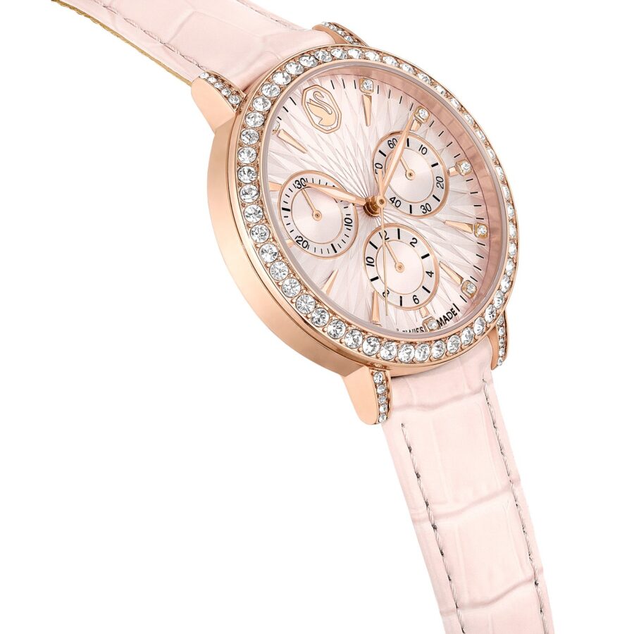 Swarovski Sat Tennis Chrono, Roza, Rosegold ton, Leather