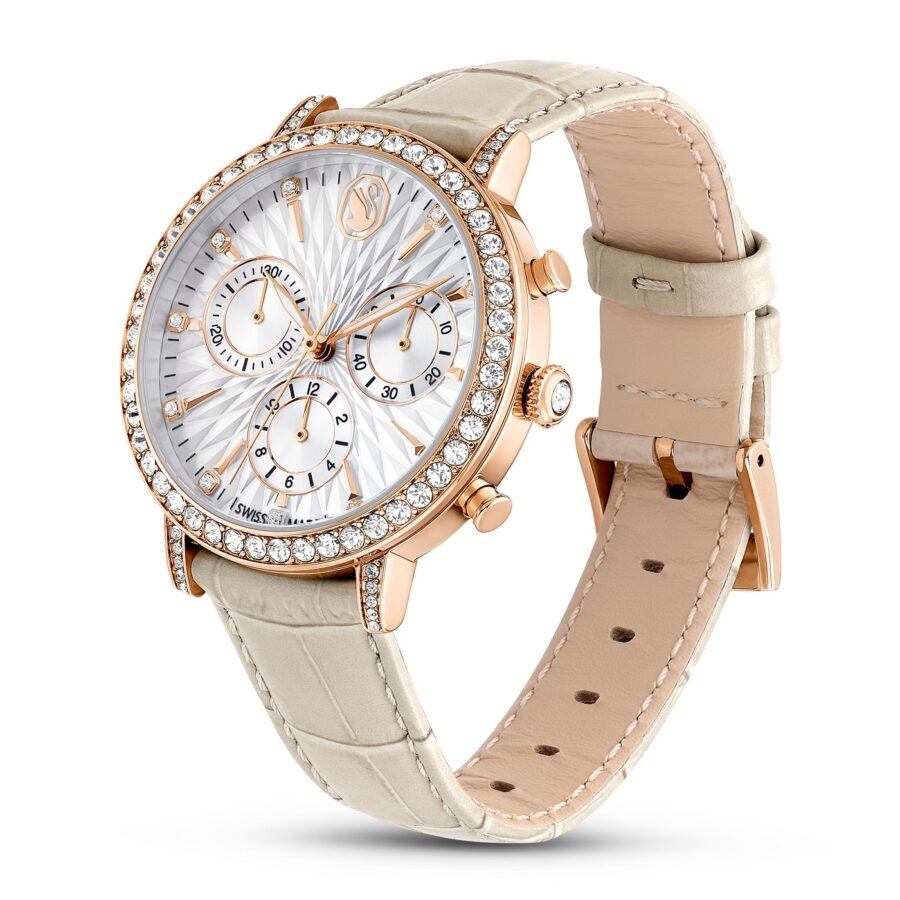 Swarovski Sat Tennis Chrono, Bež, Rosegold ton, Leather