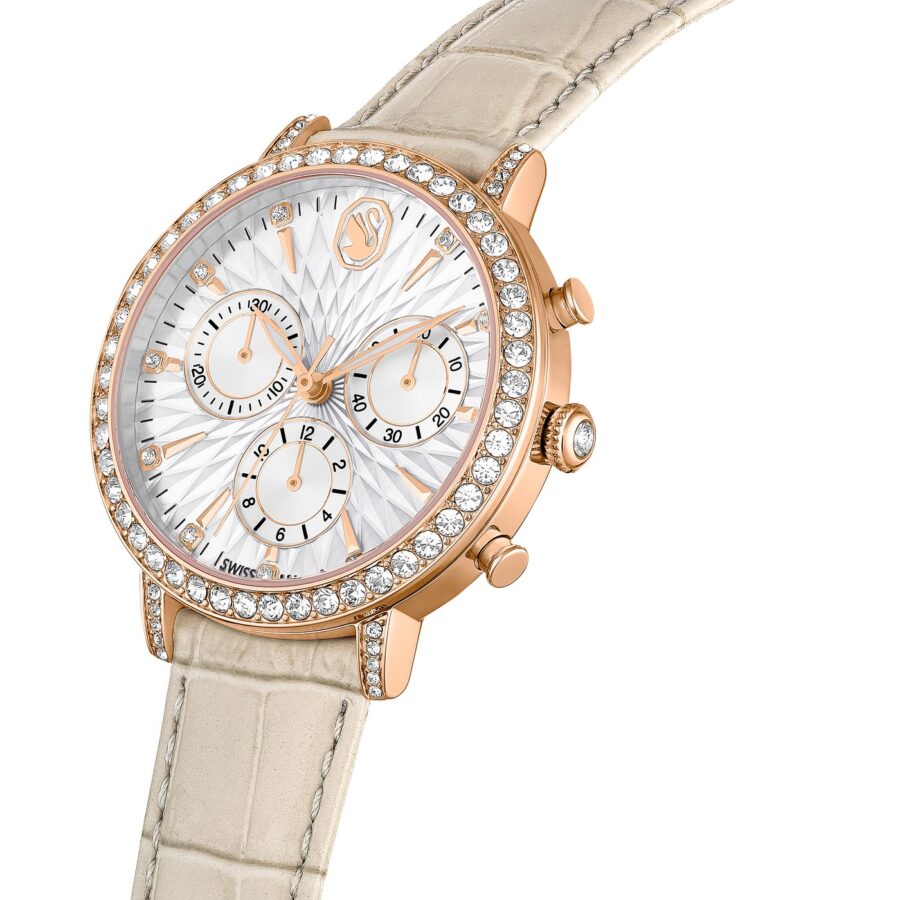 Swarovski Sat Tennis Chrono, Bež, Rosegold ton, Leather