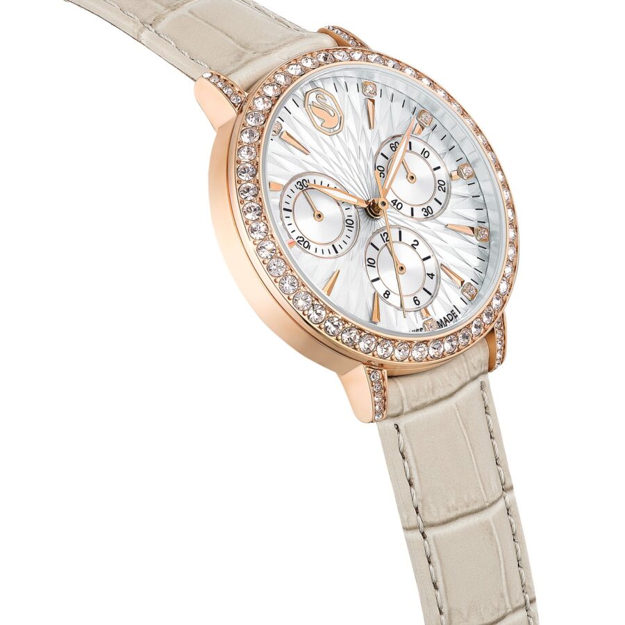Swarovski Sat Tennis Chrono, Bež, Rosegold ton, Leather