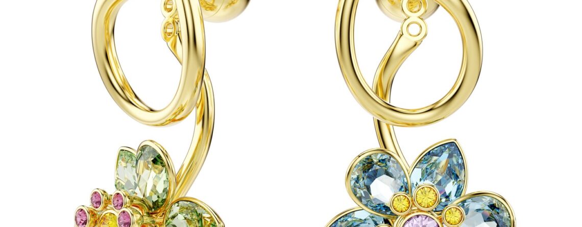 Swarovski Naušnice Idyllia drop, Višebojna, Zlatni ton, Cvijet