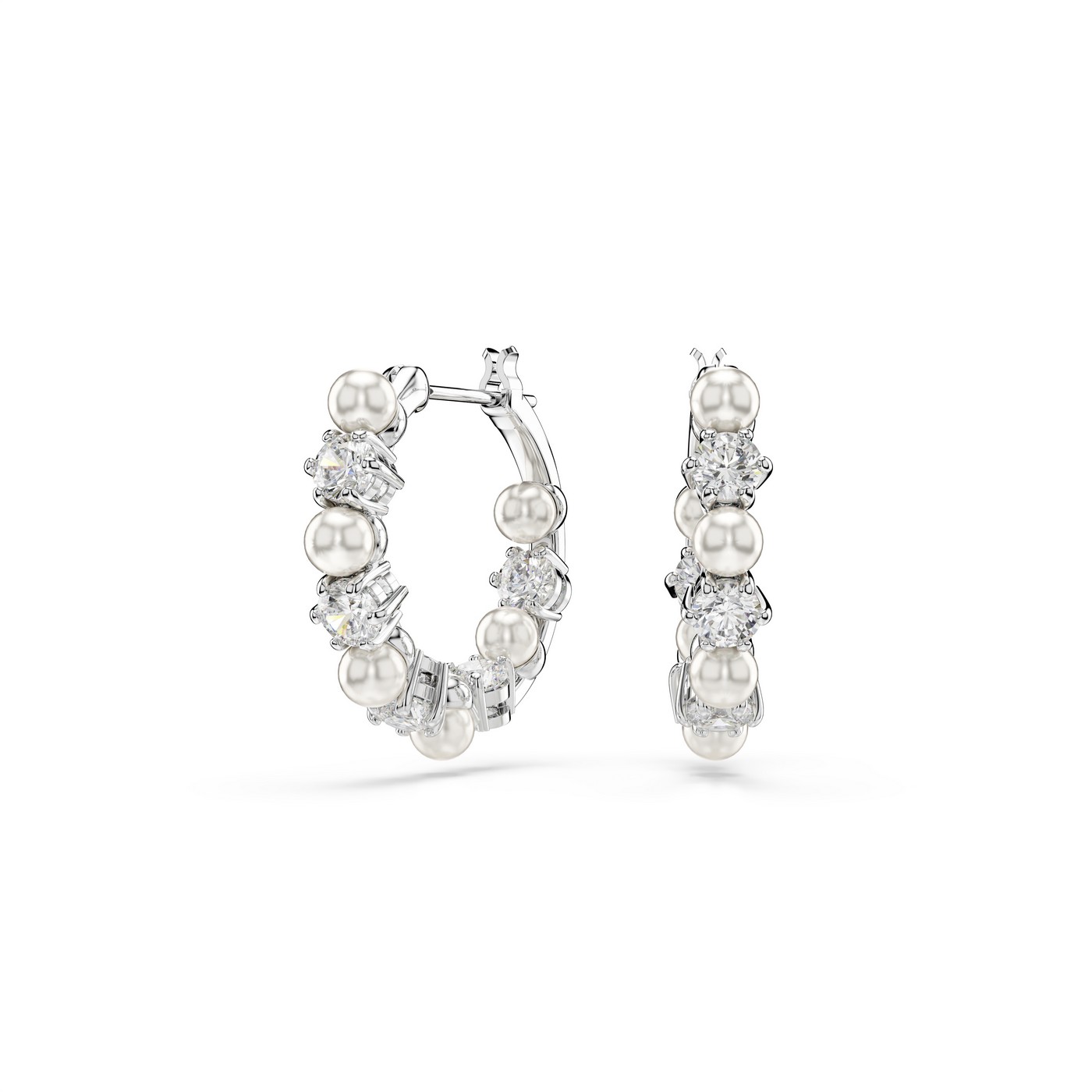 Swarovski naušnice Matrix drop, Bijeli ton, Crystal Pearl, Round