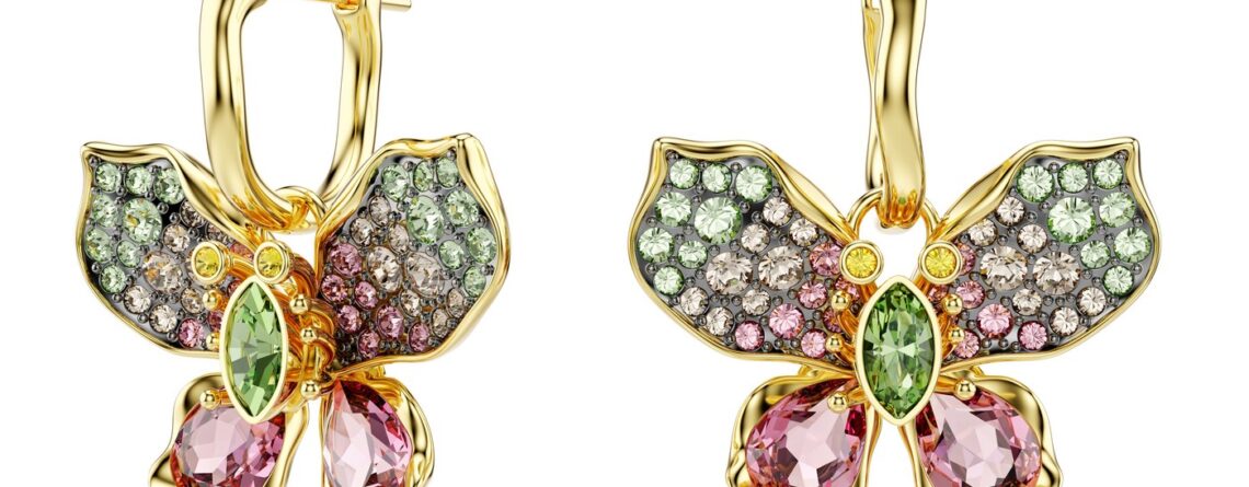 Swarovski Naušnice Idyllia Drop, Višebojna, Zlatni ton, Leptir