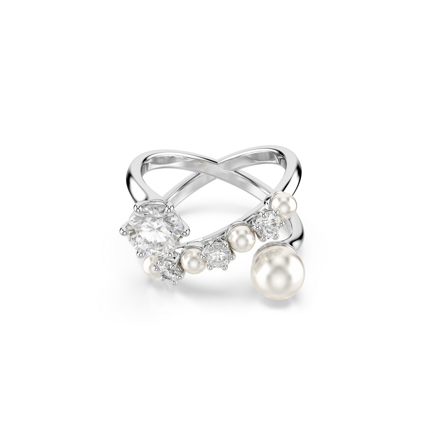 Swarovski Prsten Matrix cocktail, Bijeli ton, Crystal Pearl
