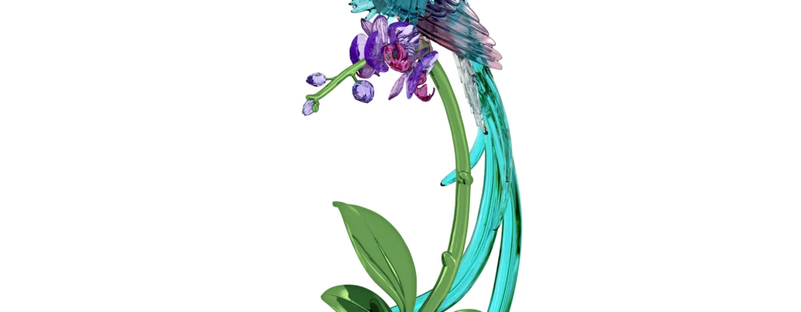 Swarovski kristalna figura Idyllia Ptica i Orhideja