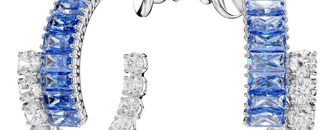 Swarovski Naušnice Matrix Hoop, Bijeli ton, Plava, Mix