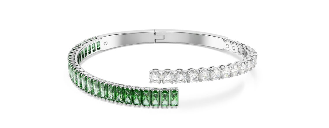 Swarovski narukvica Matrix Bangle, Zelena, Mix, Rhodium