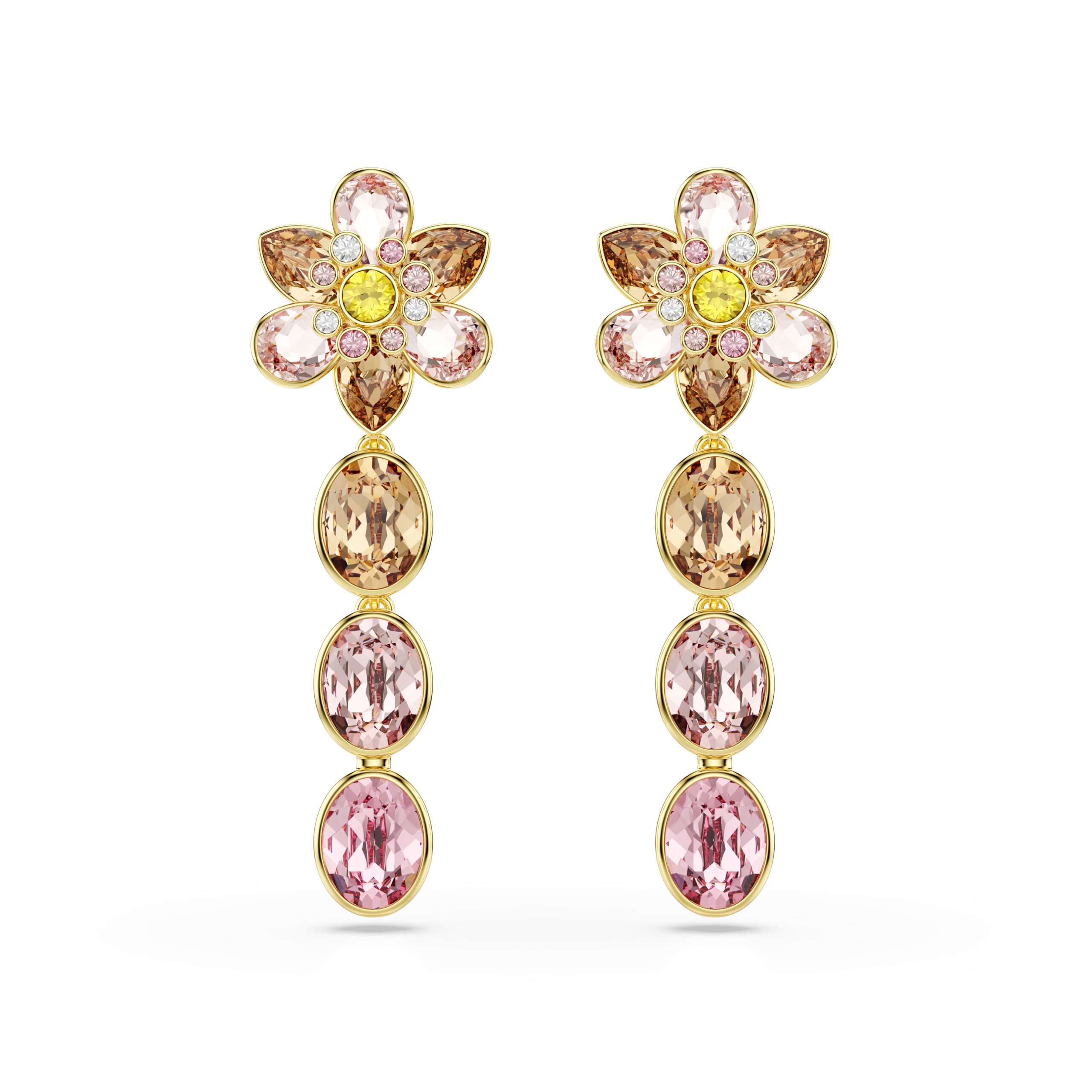 Swarovski Naušnice Idyllia Drop, Zlatni ton, Višebojna, Cvijet