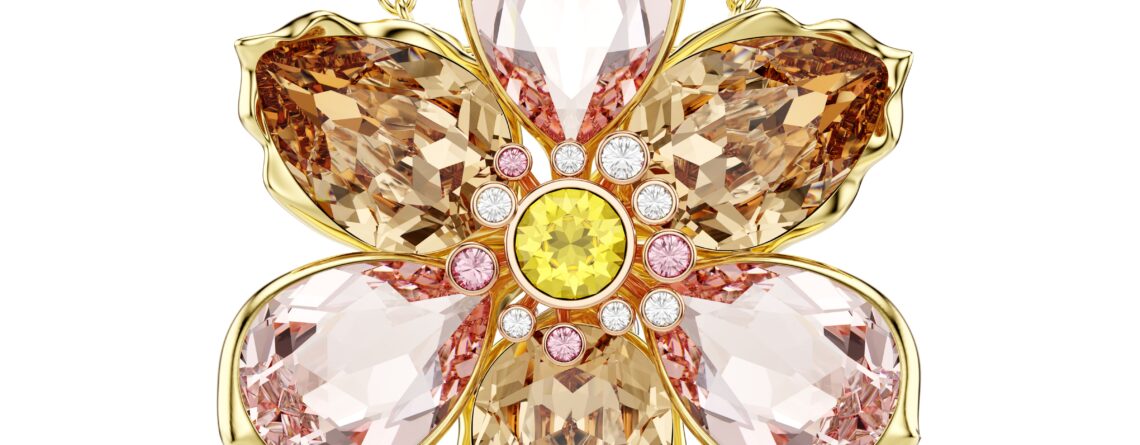 Swarovski lančić i broš Idyllia, Zlatni ton, Višebojna, Cvijet