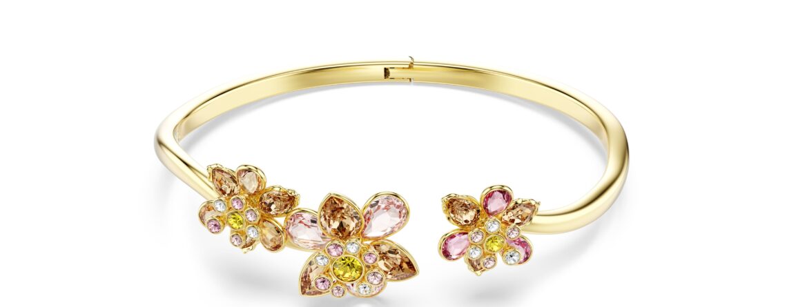 Swarovski narukvica Idyllia Bangle, Zlatni ton, Višebojna, Cvijet, Mix