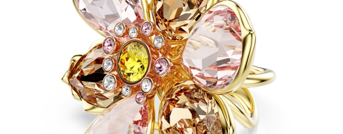 Swarovski prsten Idyllia, Zlatni ton, Višebojna, Cvijet