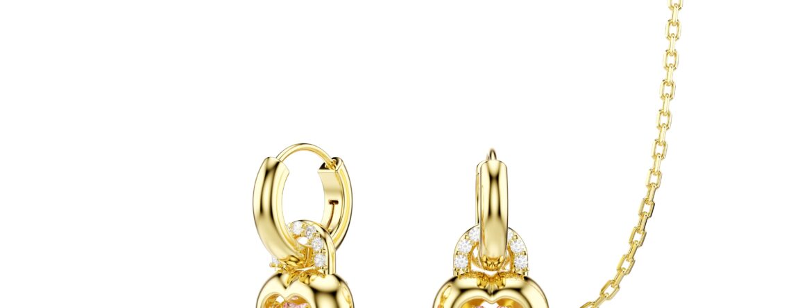 Swarovski naušnice Idyllia drop cuff, Zlatni ton, Roza, Srce s ključem