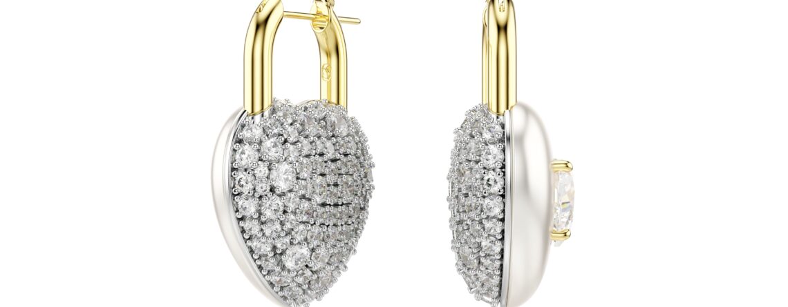 Swarovski naušnice Idyllia Drop, Zlatni ton, Bijela, Srce