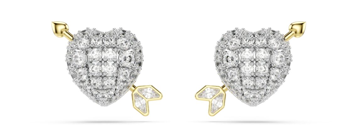 Swarovski naušnice Idyllia Stud, Mix, Bijela, Srce sa strelicom