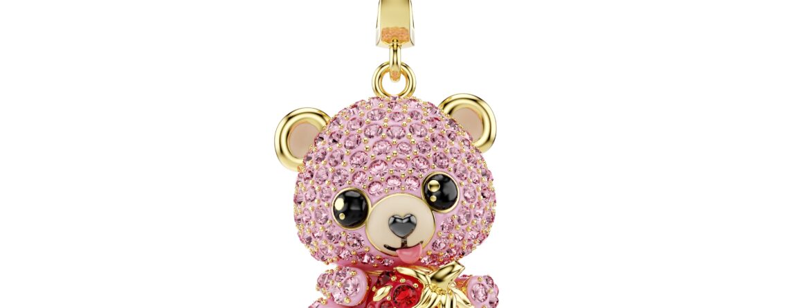 Swarovski privjesak Idyllia, Zlatni ton, Roza, Medvjedić