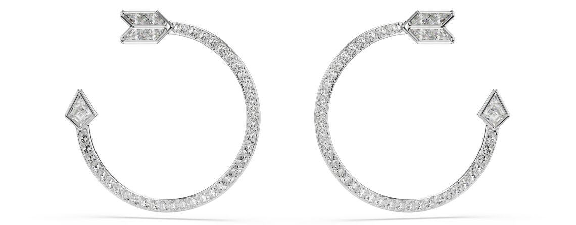 Swarovski naušnice Idyllia Hoop, Bijeli ton, Bijela, Strelica