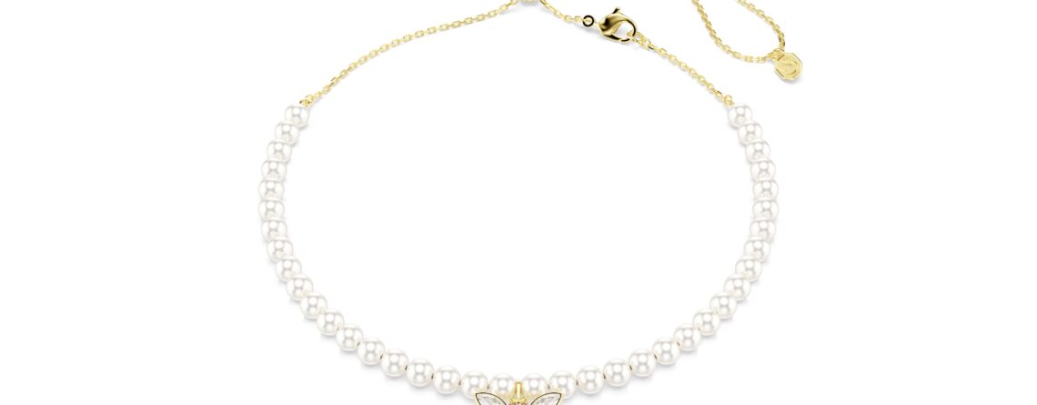 Swarovski ogrlica Idyllia choker, Zlatni ton, Bijela, Pčela