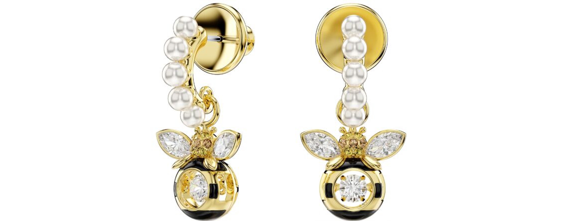 Swarovski naušnice Idyllia Drop, Zlatni ton, Višebojna, Pčela