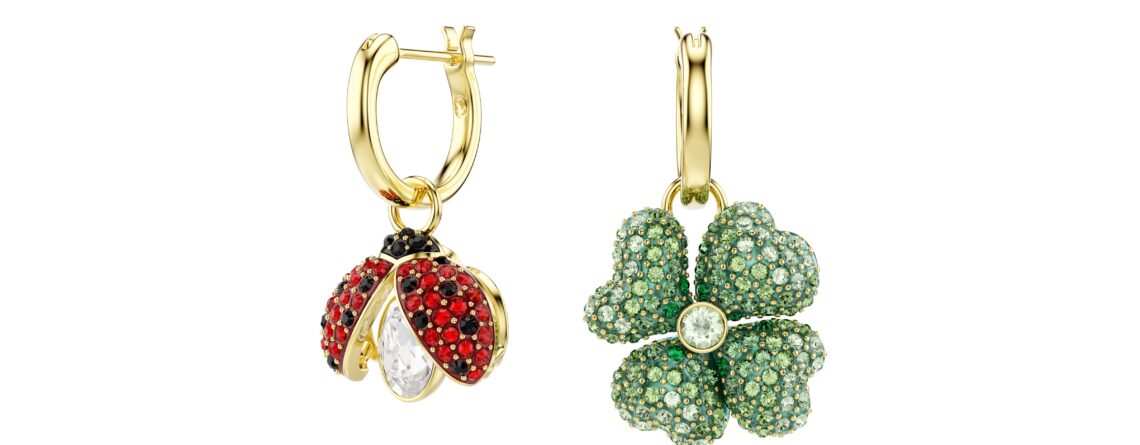 Swarovski naušnice Idyllia Drop,Zlatni ton, Višebojna, Jagoda, Djetelina, Bubamara, Set (3)