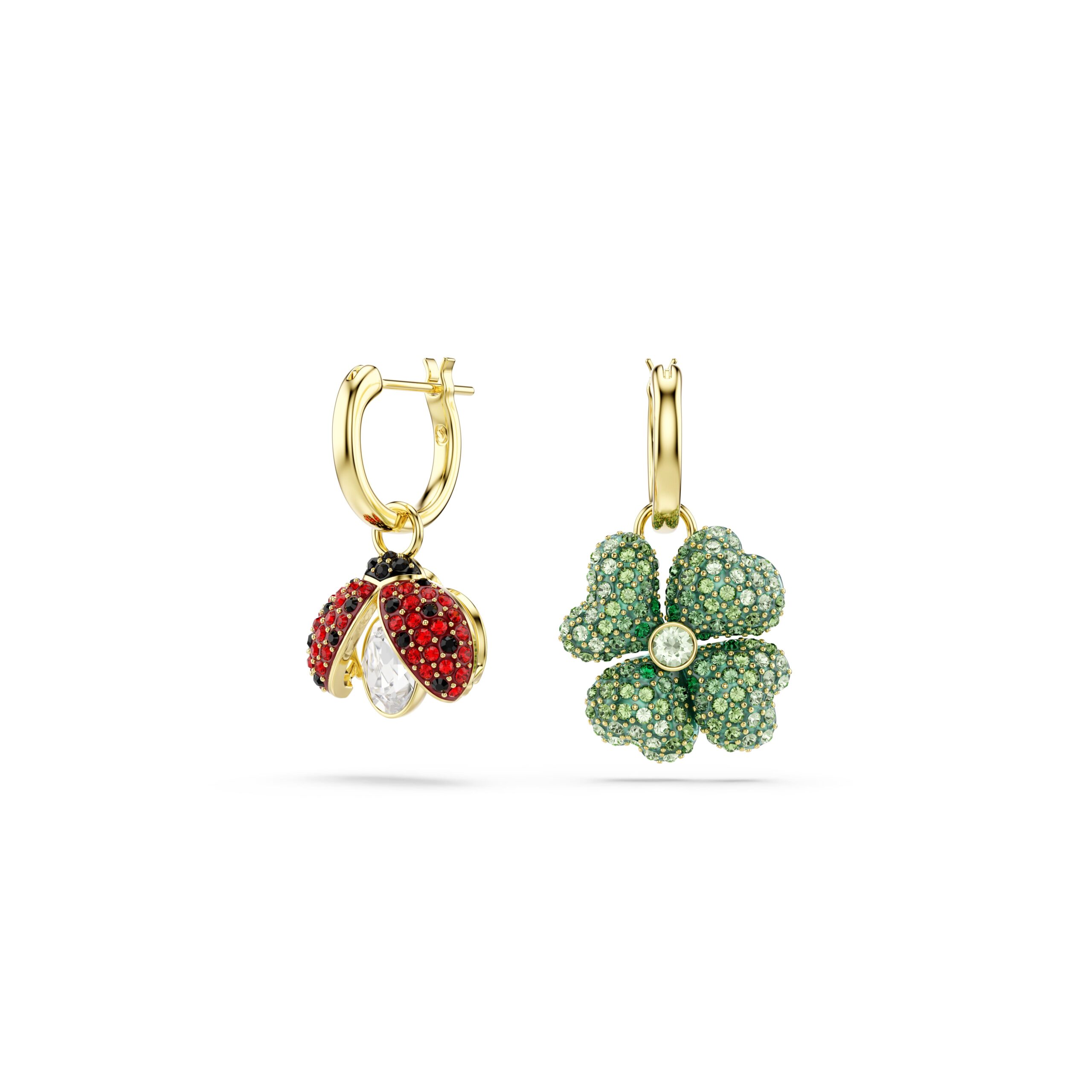 Swarovski nau&scaron;nice Idyllia Drop,Zlatni ton, Vi&scaron;ebojna, Jagoda, Djetelina, Bubamara, Set (3)