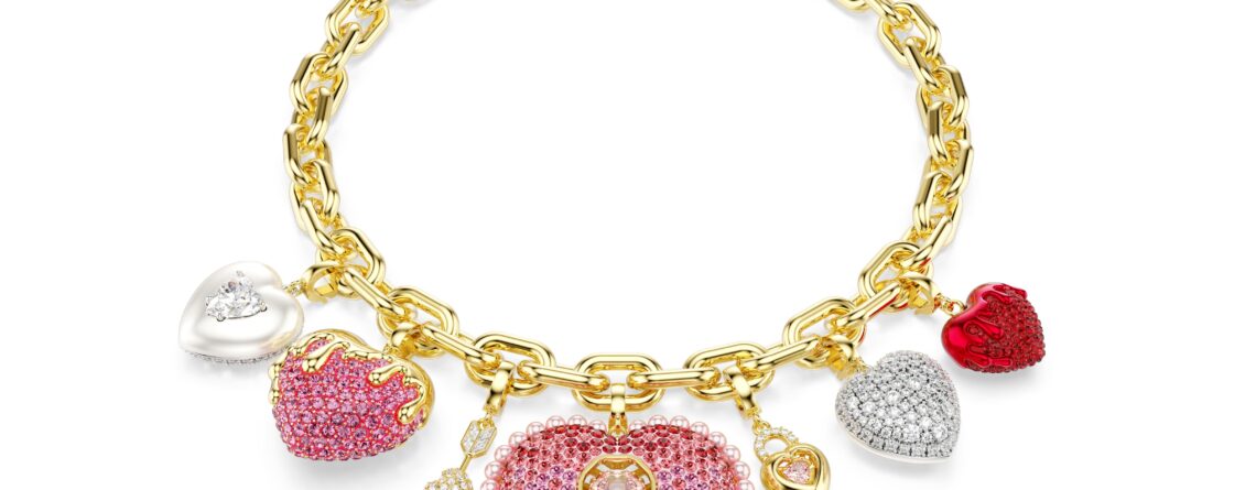 Swarovski ogrlica Idyllia, Zlatni ton, Višebojna, Srce, Ključ