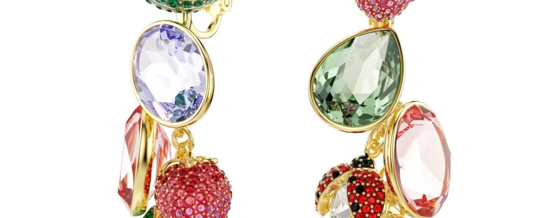 Swarovski naušnice Idyllia Clip, Zlatni ton, Višebojna, Voće, Bubamara