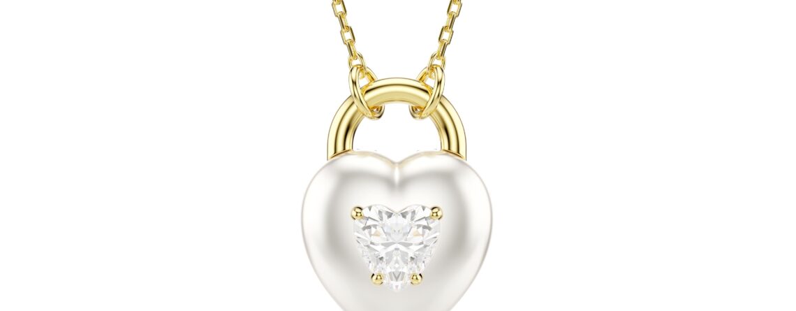 Swarovski lančić Idyllia, Zlatni ton, Bijela, Srce, Mix
